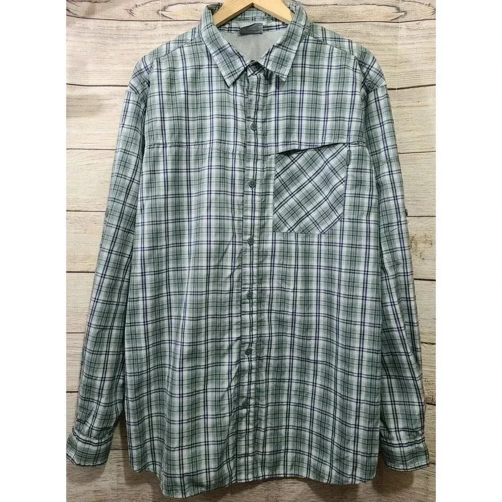 Columbia Men's Insect Blocker Button Front Shirt Size XL Green Blue Plaid Casual